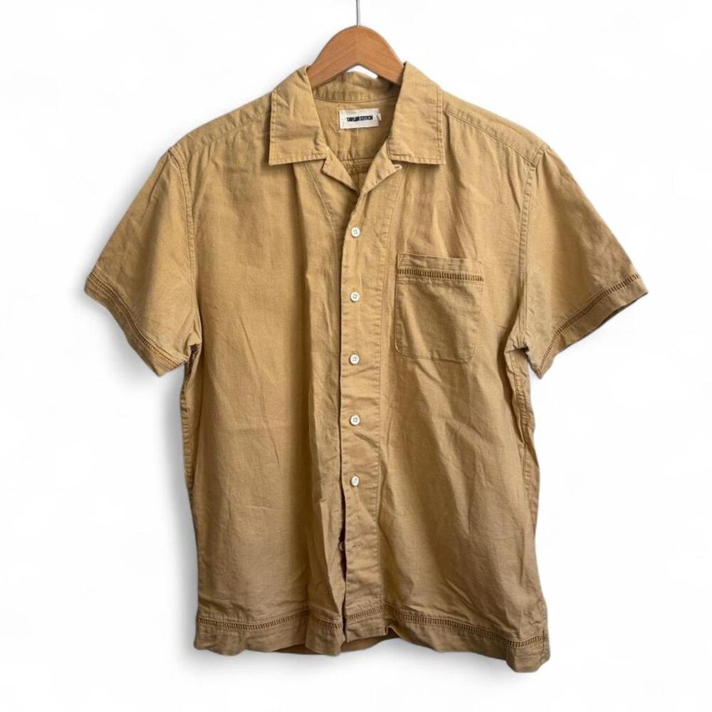 Taylor Stitch Hawthorne Wheat Camp Collar Short Sleeve Men’s 40 Linen Shirt